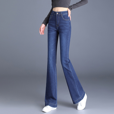 2025春新款女高腰微喇牛仔裤显瘦喇叭裤大码九分长裤秋冬加绒加厚