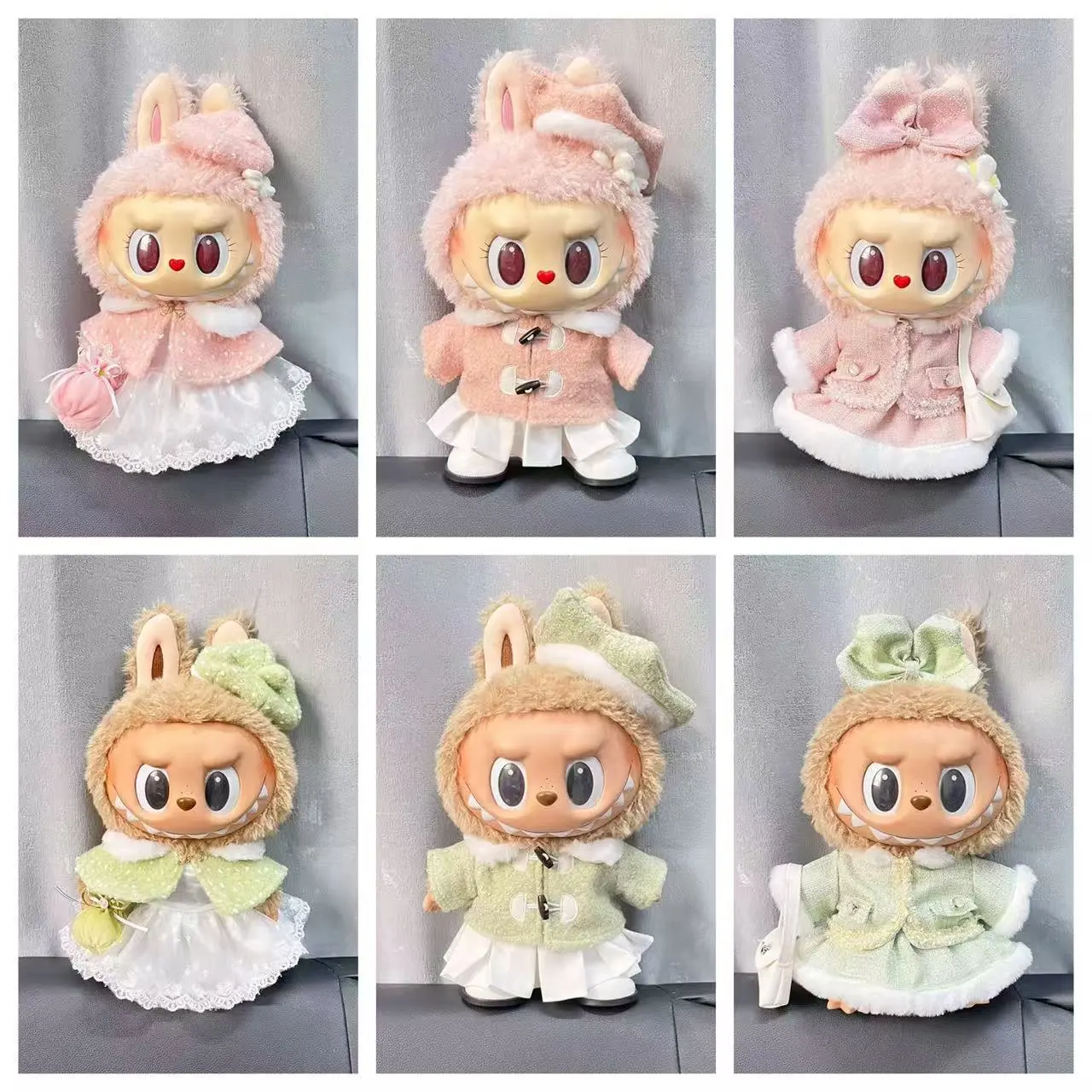 38cm拉布布毛绒娃娃着替Labubu公仔衣服斗篷珍珠霜套装MOKOKO裙