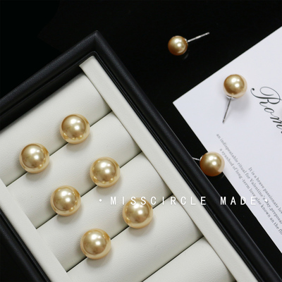 瑟可施家金色珍珠耳钉女999纯银2026新款爆款轻奢高级感气质大气