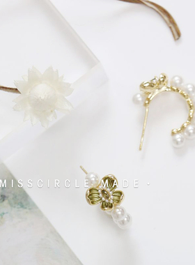 瑟可「莫奈花园」原创绿色花朵珍珠耳钉