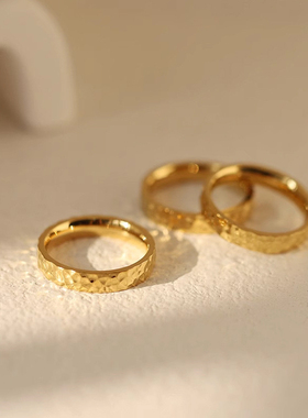 1000SE欧美水波纹手工捶纹肌理设计女士窄版时尚戒指钛钢