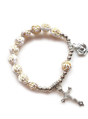 韩版时尚饰品套装时尚金色玫瑰珠项链潮流百搭吊坠手饰女款毛衣链