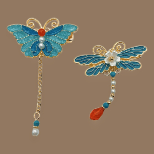 国风珐琅烧蓝发夹高级感小众昆虫发饰发卡夹子女古风鸭嘴夹批货