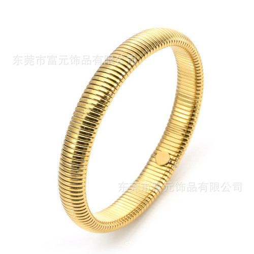 外贸网红钛钢半圆弹力手镯时尚欧美风气质设计简约手环不锈钢手镯