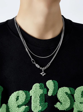 芒星双层项链男款潮毛衣链轻奢小众设计感嘻哈风情侣男生女锁骨链