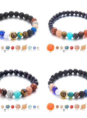 亚马逊爆款天然石时尚星座宇宙星系八大行星手链情侣手链手串