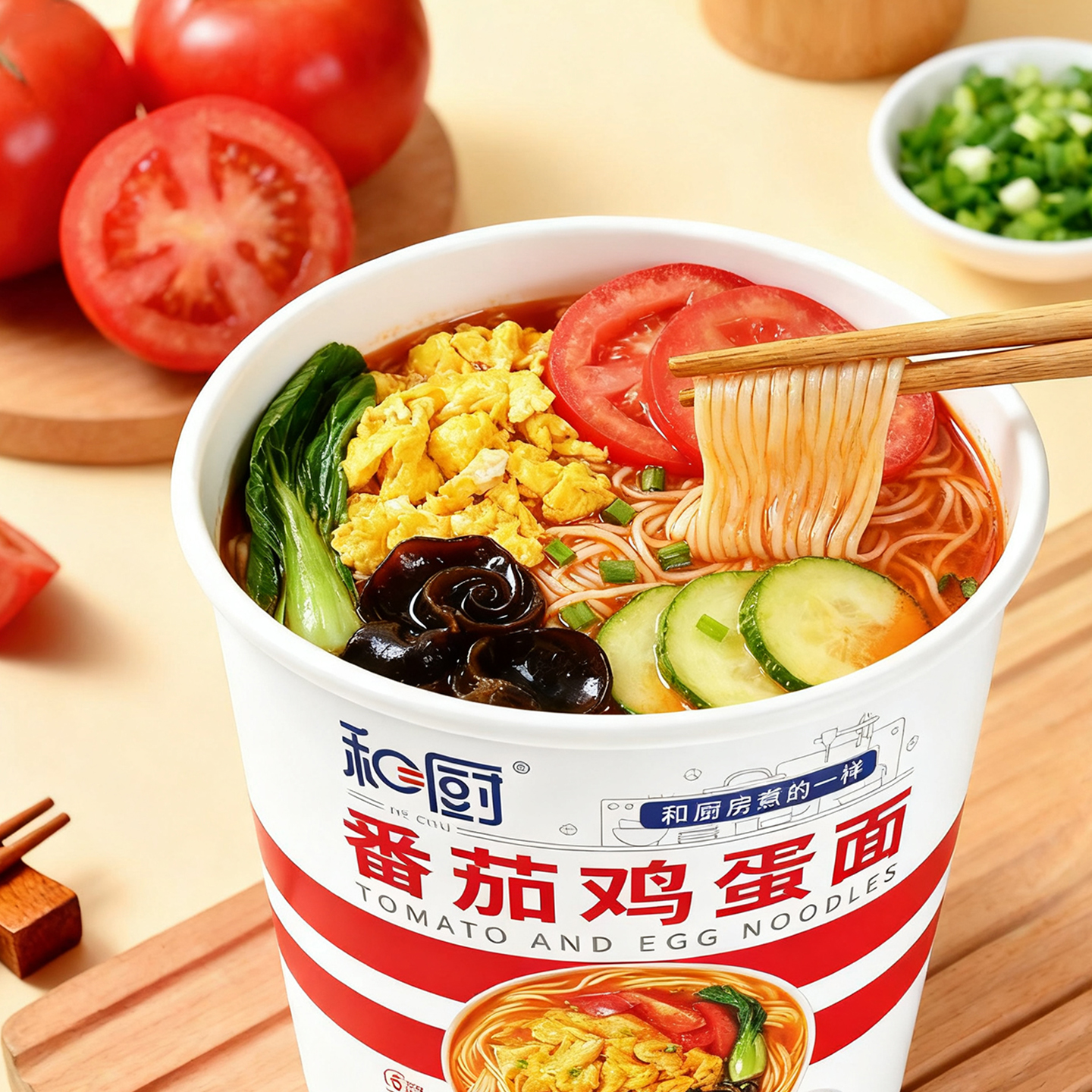 一碗杯装阳春面和厨多口味