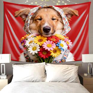 粗毛柯利 苏格兰牧羊犬宠物装饰画油画悬挂布寝室卧室挂画ins风格