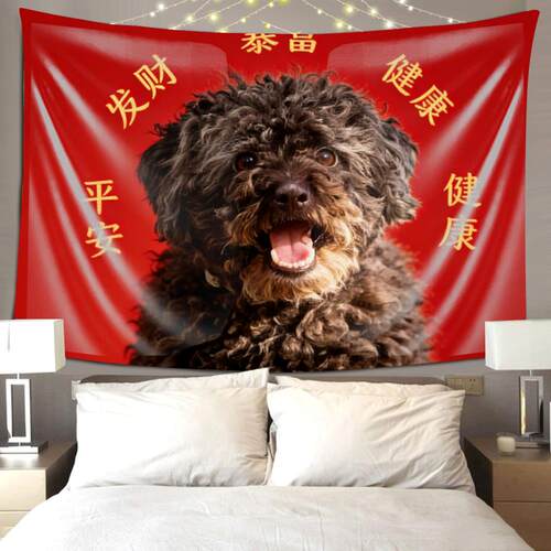 波利犬 宠物狗狗装饰画油画悬挂布寝室卧室挂画ins风格