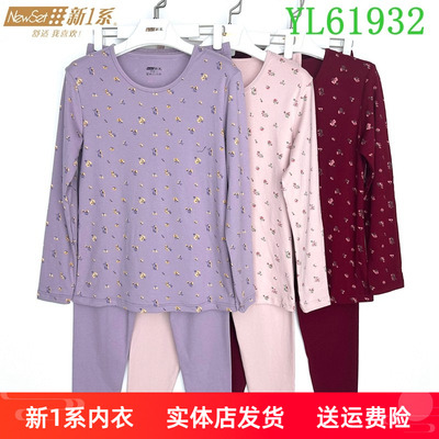 新一系新1系女士圆领纯棉印花秋衣秋裤保暖套装打底棉毛衫YL61932
