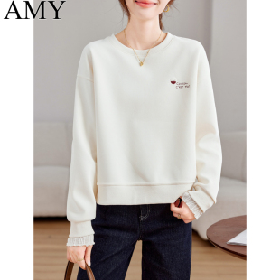 2025秋季新款圆领别致刺绣短款卫衣小个子休闲宽松长袖减龄上衣女