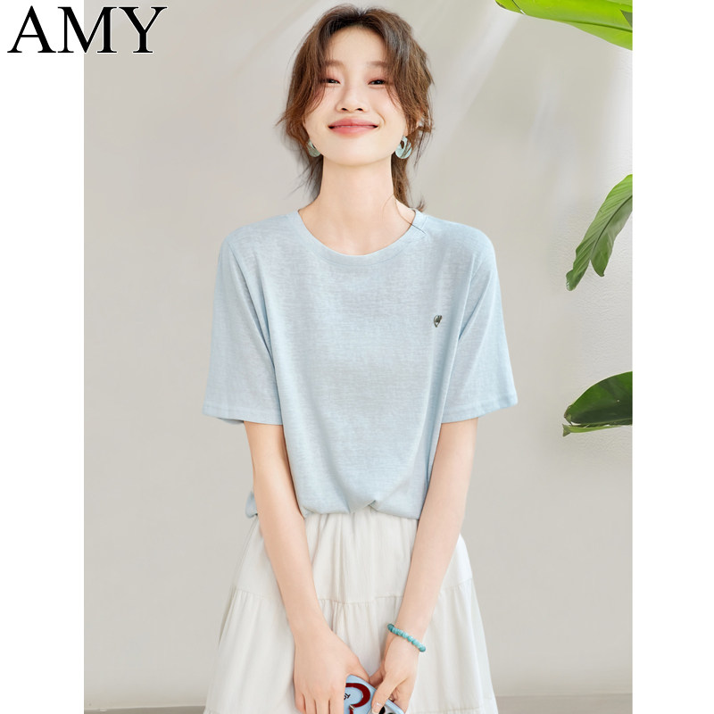2025夏季新款气质轻熟短袖宽松遮肉T恤小众洋派慵懒薄款上衣女士