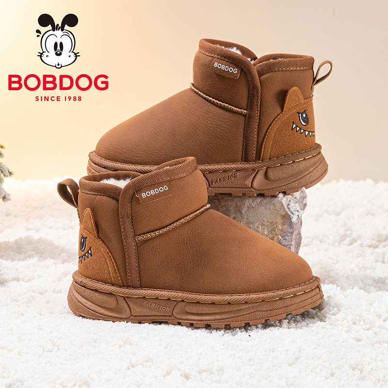 巴布豆童鞋男宝加绒加厚雪地靴2025新款男大童雪地棉冬季儿童靴子
