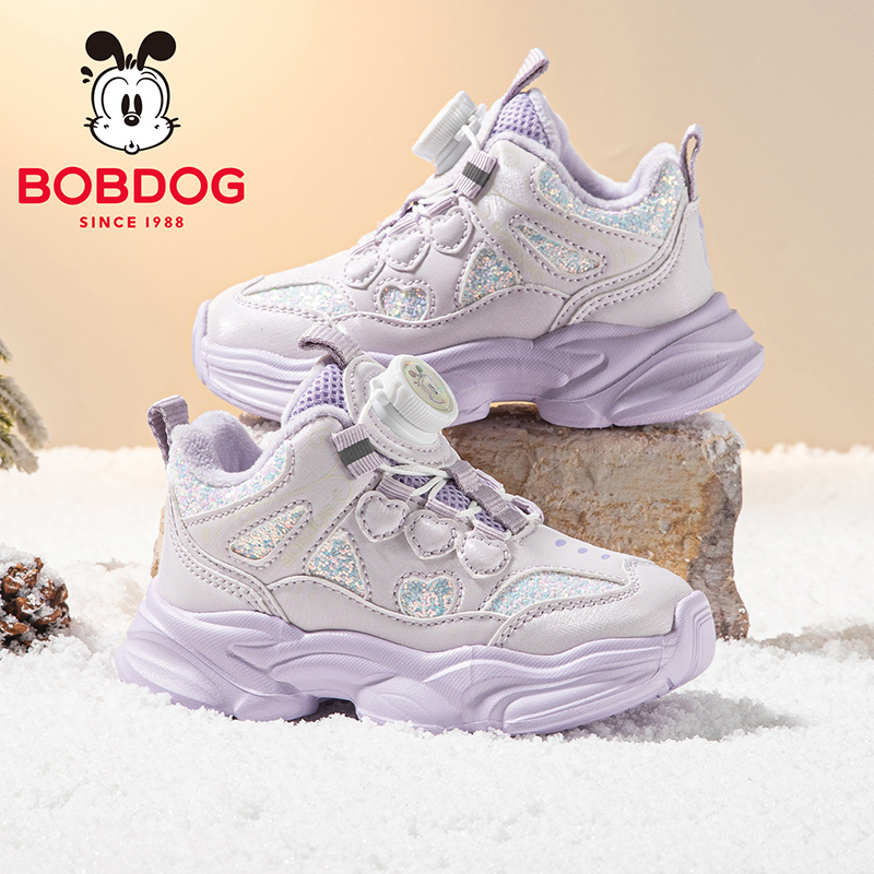 巴布豆童鞋女童款运动鞋2025新款加绒鞋子女大童老爹鞋儿童二棉鞋