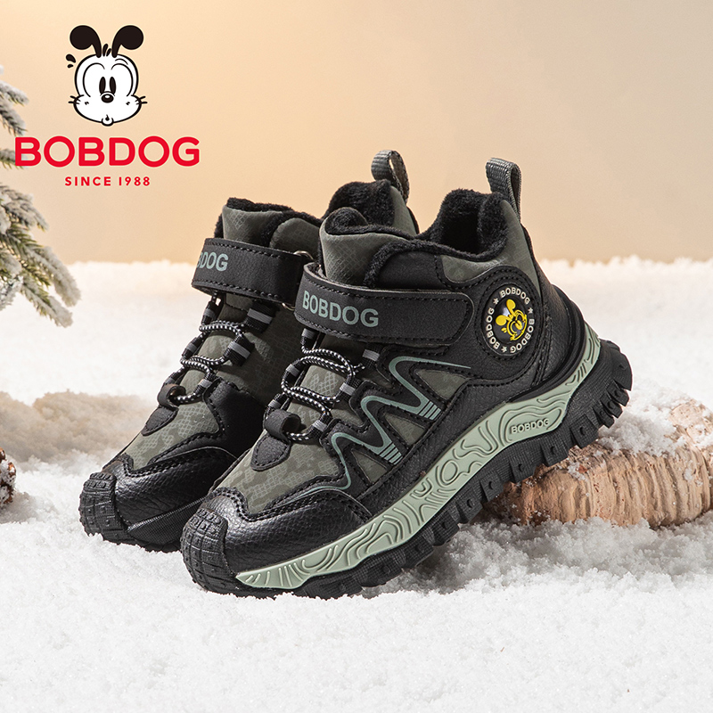 巴布豆童鞋男童鞋子冬季男孩加绒高帮运动鞋2025新款儿童保暖棉鞋