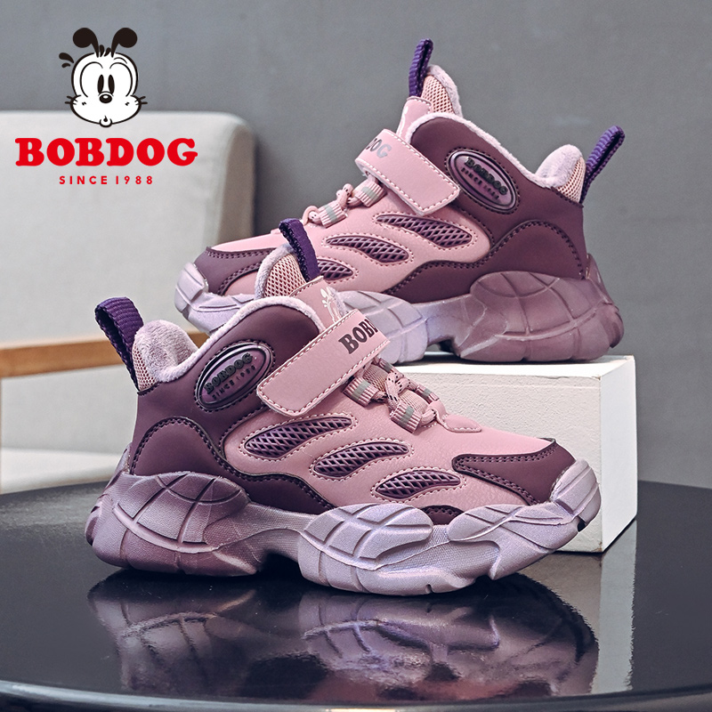 巴布豆童鞋女童运动鞋秋冬款加绒保暖二棉鞋2024新款女孩儿童鞋子