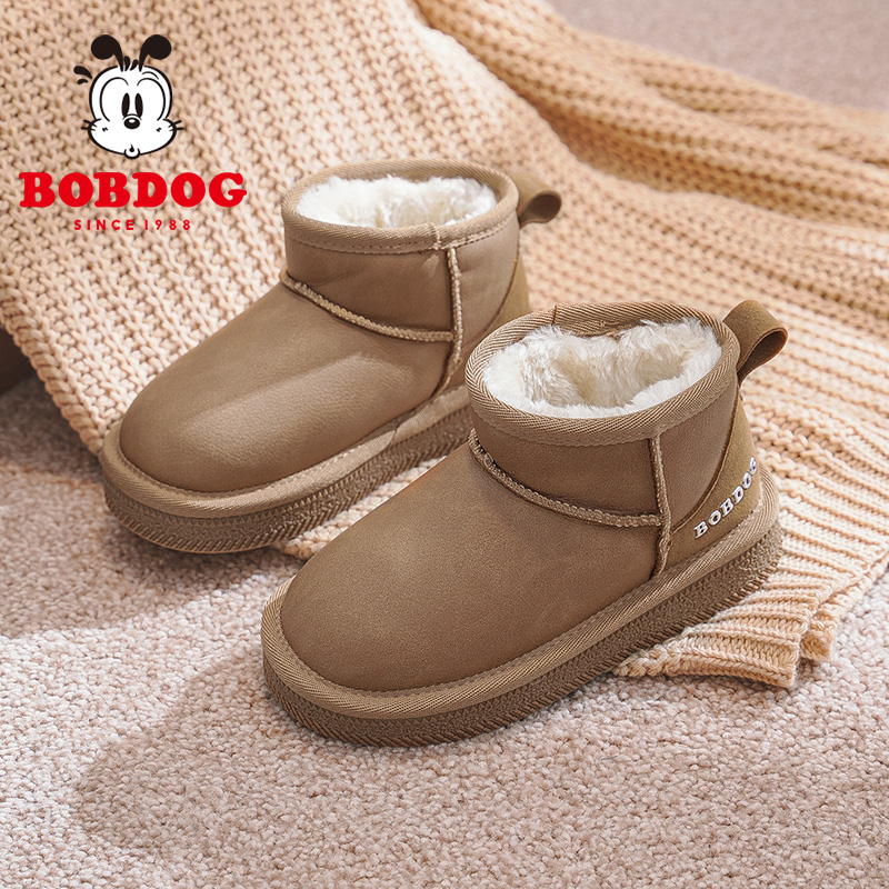巴布豆童鞋儿童雪地靴2025新款秋冬加绒加厚宝宝棉靴保暖女童靴子
