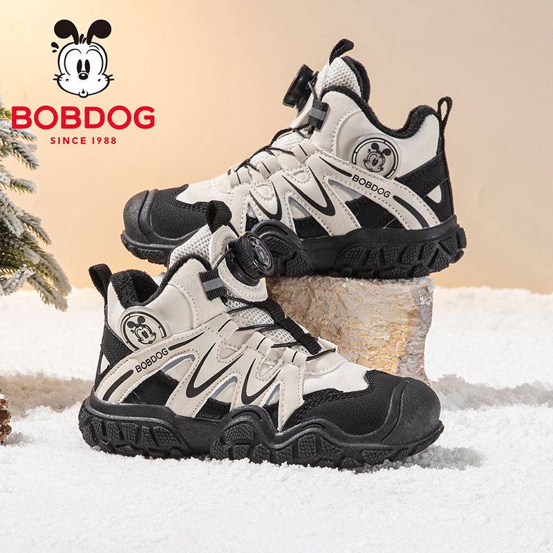 巴布豆童鞋男童加绒鞋2025新款小孩鞋子运动鞋冬季儿童加厚二棉鞋