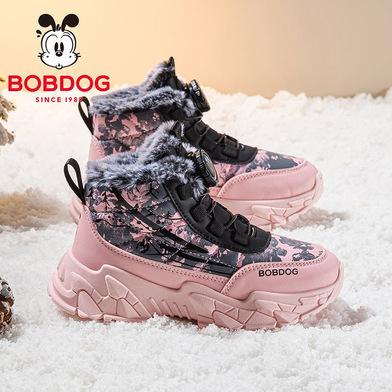 巴布豆童鞋女童加绒运动鞋2025新款加厚大棉鞋冬季女宝儿童鞋子男