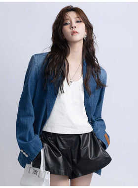 2024秋新款凉感天丝混纺垂感牛仔西装女水洗复古做旧美式百搭外套