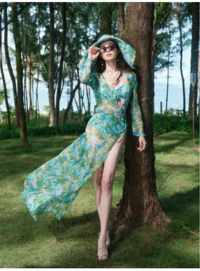 钟楚曦同款法式长裙度假穿搭连衣裙海边沙滩比基尼套装裙子2025夏