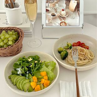 北欧风陶瓷泼墨碗墨点盘子大号深盘水果沙拉家用咖喱饭泡面碗汤盘