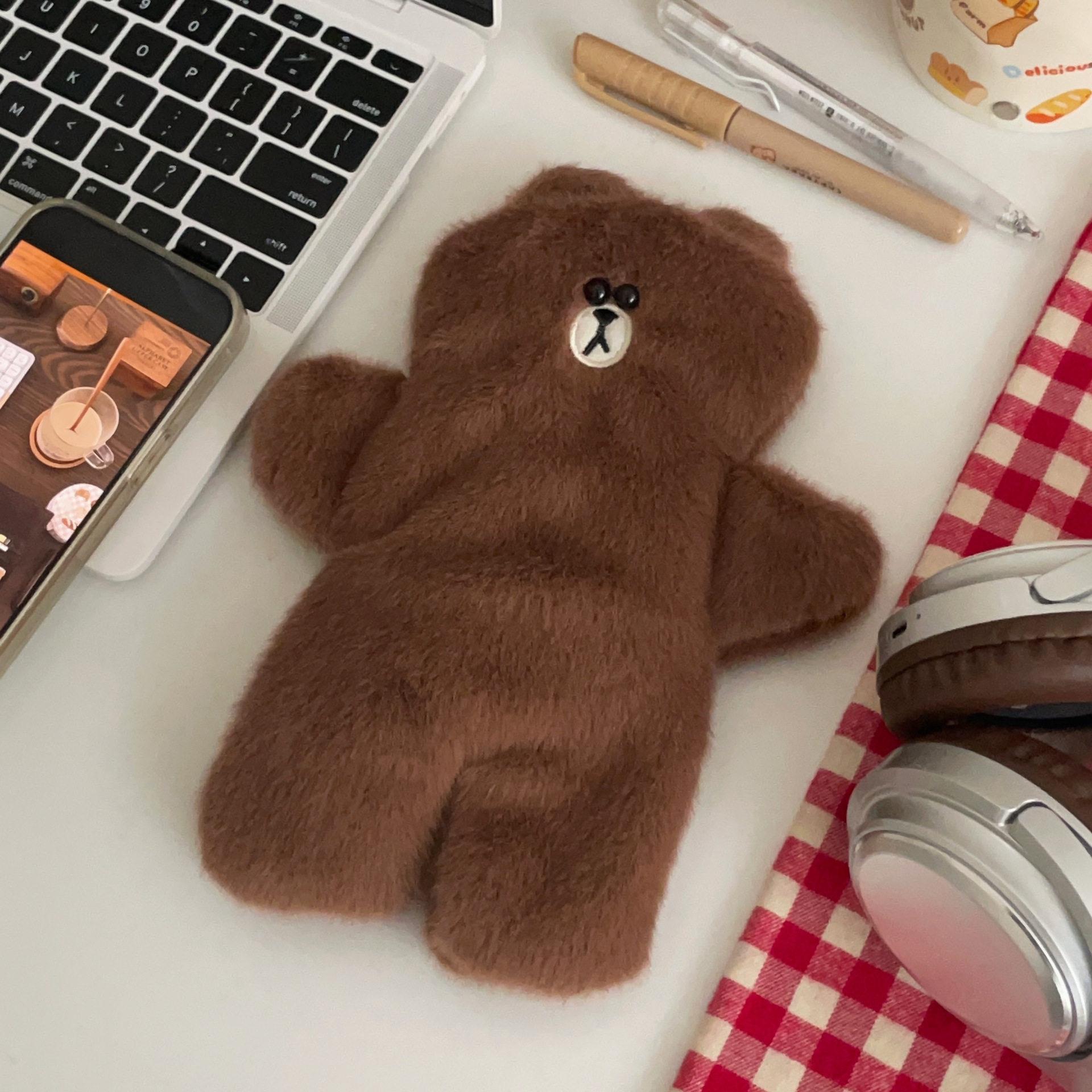 布朗熊毛绒笔袋ins高颜值卡通可