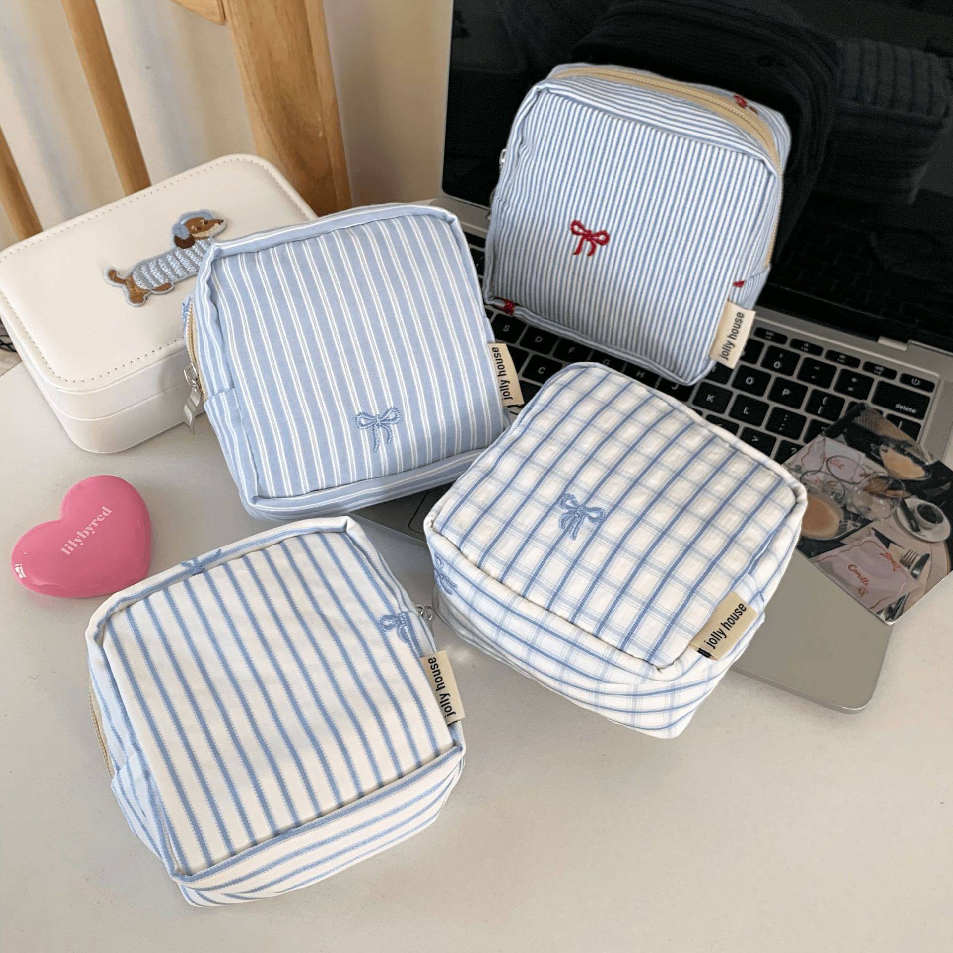 简约条纹自制豆腐包女便携手拿包可爱姨妈巾收纳包学生随身小包包