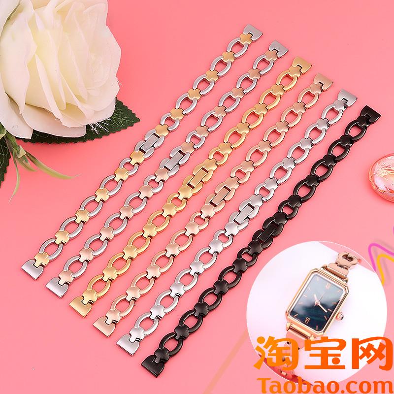原装适配小号金属手表链10mm小方表圆表实心不锈钢女手表带钢带金