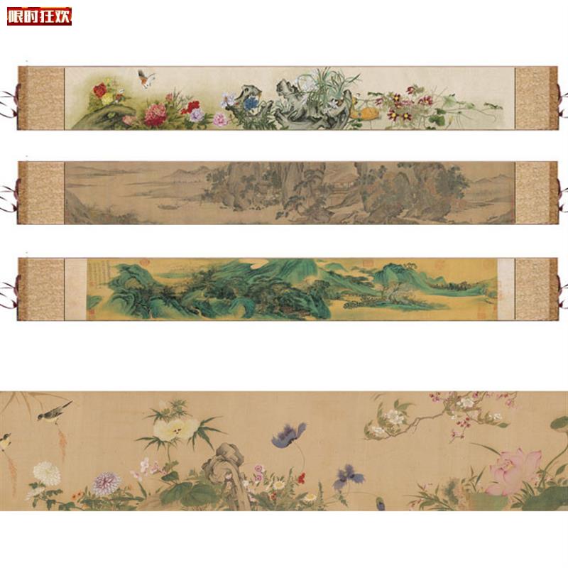 仇英浔阳送别国画长卷卷轴挂画a茶楼装饰画丝绸明唐寅秋山高士图