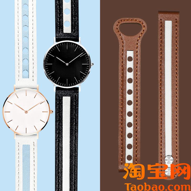 原装适配双钉表带DW手表带丹尼尔惠灵顿真皮表链配件32mm棕色牛皮