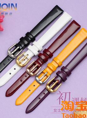 原装适配小尺寸通用高光真皮牛皮手表带时尚女士漆皮表链黑红色68