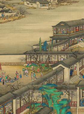 佚名雍正十二月行乐图S国画人物仿古画工笔画艺术微喷绢布画芯