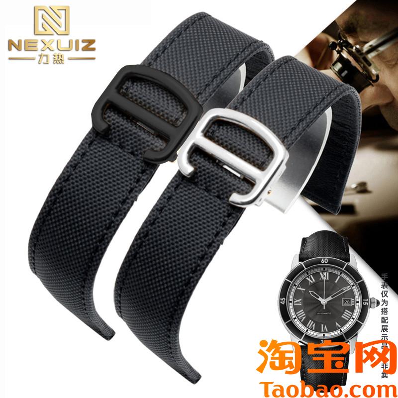 原装适配通用平口帆布表带浪琴卡地亚坦克钥匙系列161820mm折叠扣