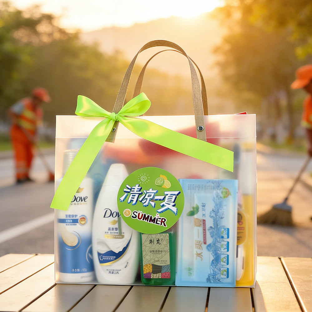 防暑降温包套装手提透明包装袋工地夏季户外清凉礼品袋公司送员工图片