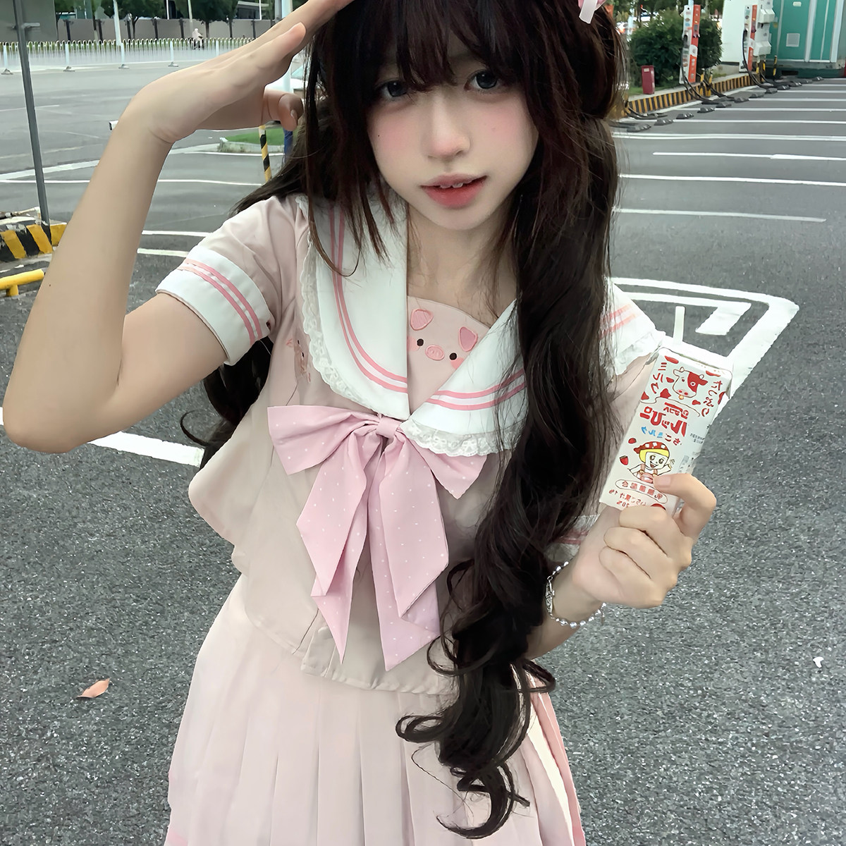 奈香娜原创【啵啵猪】正版水手服可爱jk制服收腰显瘦学院风套装