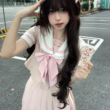 奈香娜原创【啵啵猪】正版水手服可爱jk制服收腰显瘦学院风套装