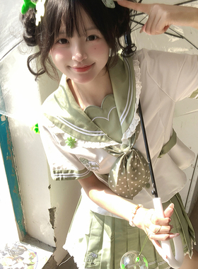 【四叶草】蕾丝花边jk制服水手服正版原创收腰学院风百褶短裙套装