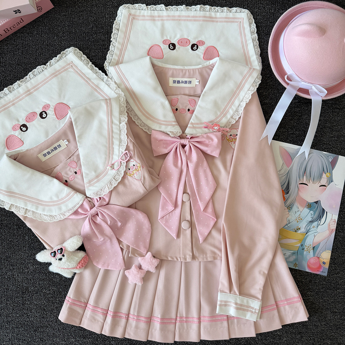 奈香娜原创【啵啵猪】正版水手服可爱jk制服收腰显瘦学院风套装