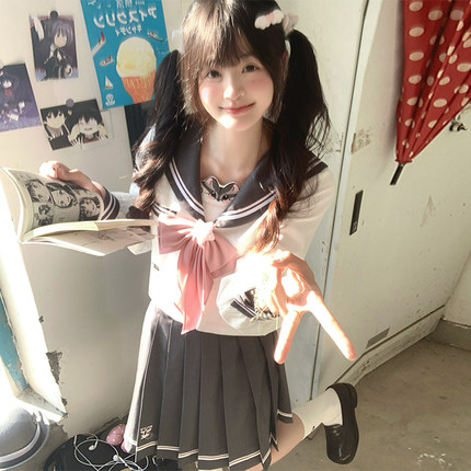 【秋栗鼠】原创正版jk制服萌款刺绣水手服长袖幼稚园百褶长裙套装