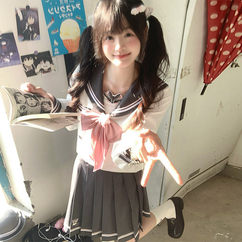 【秋栗鼠】原创正版jk制服萌款刺绣水手服长袖幼稚园百褶长裙套装