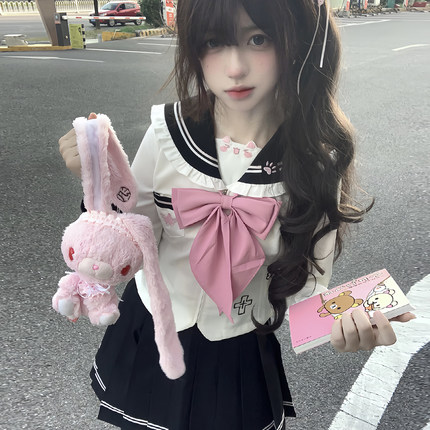 奈香娜原创【奶芙喵】正版jk制服水手服可爱收腰显瘦学院风套装