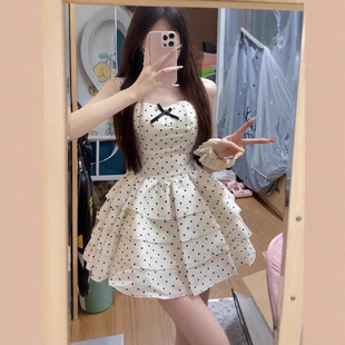 法式 收腰显瘦 甜美学院风辣妹少女波点蓬蓬裙小个子夏季 新款