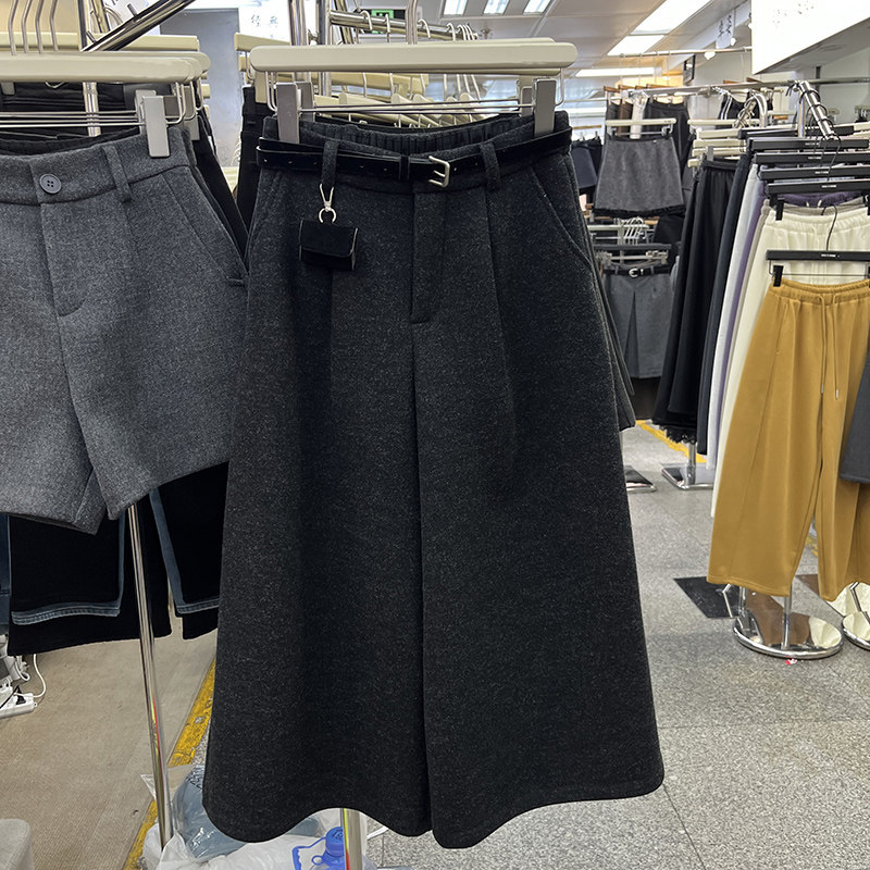 法式气质高腰毛呢八分阔腿裤女冬季配腰带加厚加绒宽松直筒休闲裤,女装/女士精品,休闲裤,淘宝优惠券,粉丝福利购,淘宝优惠卷