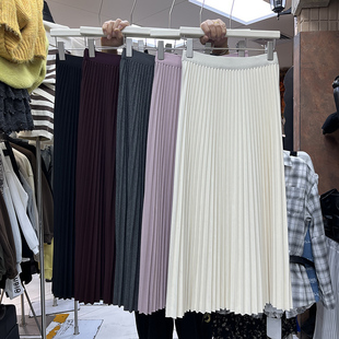 2025秋冬质感毛呢风琴褶垂感半身裙女高腰显瘦A字百褶裙百搭长裙