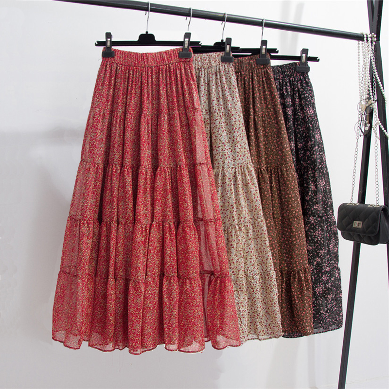 ins超火的碎花垂感大摆a字半身裙