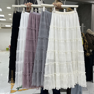 法式 浪漫风多层木耳边蛋糕半身裙女高腰显瘦垂感a字大摆超仙长裙