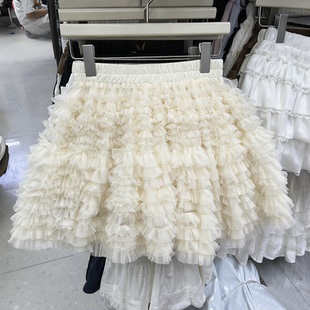 重工网纱蓬蓬松紧腰短裙女2025秋季 韩系氛围感多层蛋糕半身裙 新款