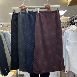 韩系chic波点毛呢直筒半身裙开叉包臀裙高腰显瘦减龄气质a字裙子
