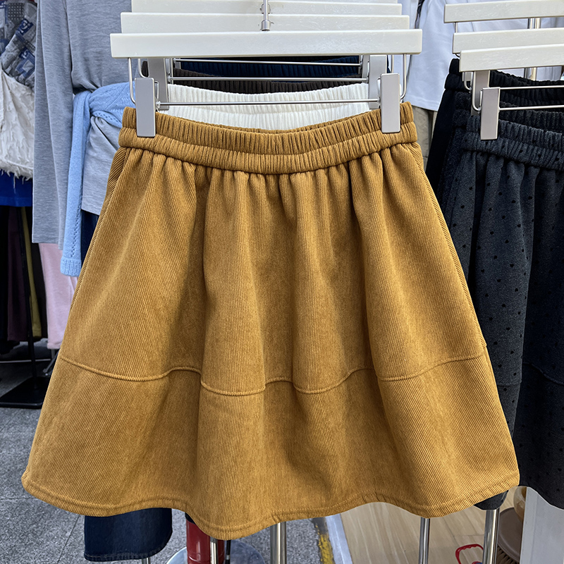 韩系简约加绒灯芯绒A字半身裙